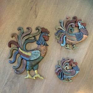 Vintage Multicolor Rooster Trivets & wall hanging